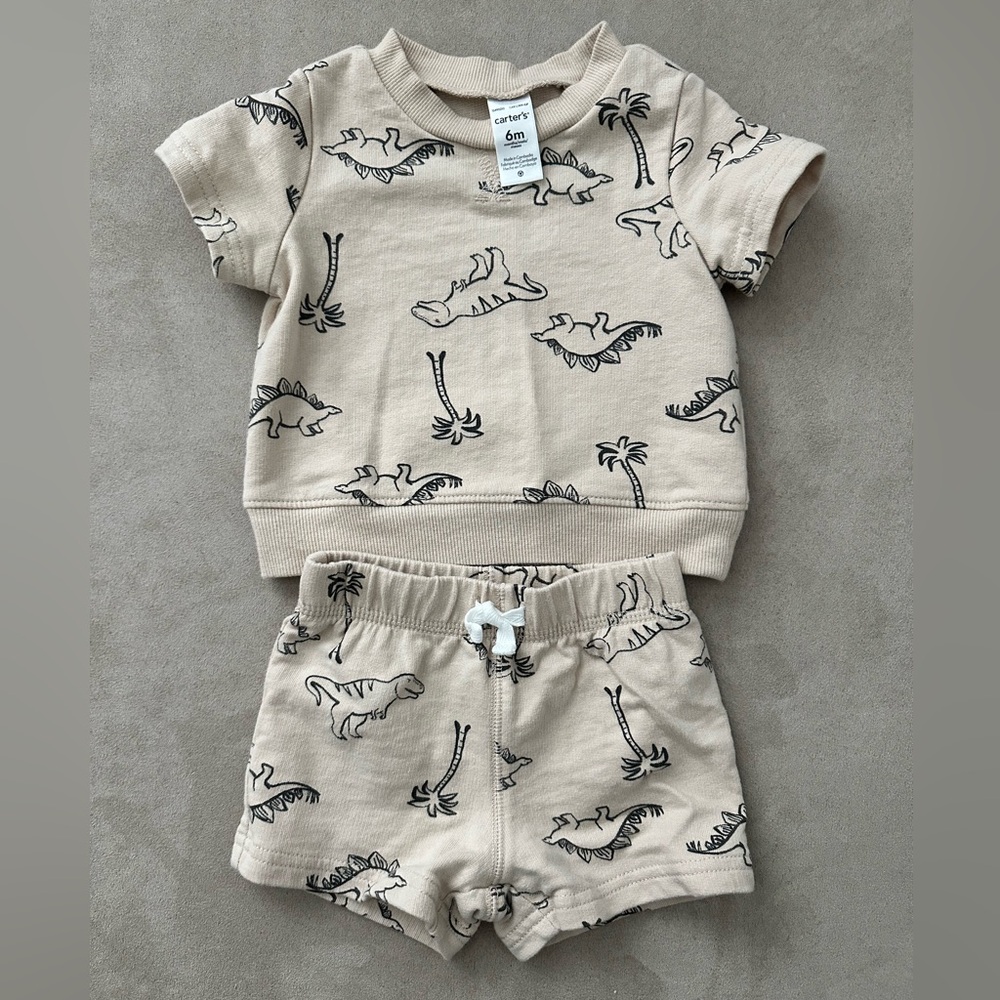 Carter's Tan and Black Dinosaur Print Short and Shirt Outfit
